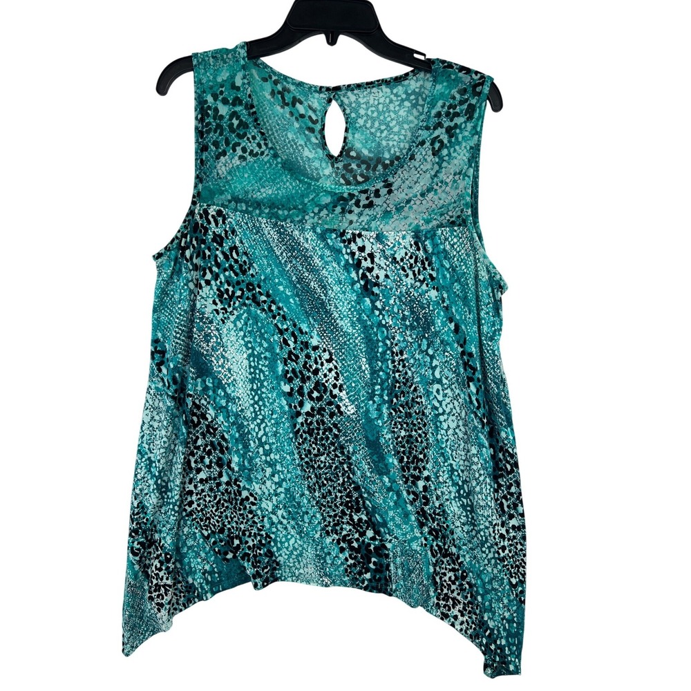 Dana Buchman Sharkbite Hem Sleeveless Top Womens XL Teal Snakeskin Print Flowy